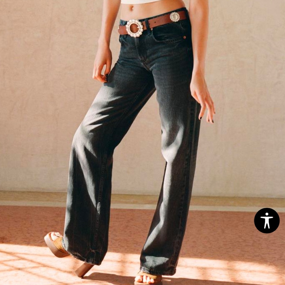 ZARA FULL LENGTH TRF MID-RISE WIDE LEG JEANS